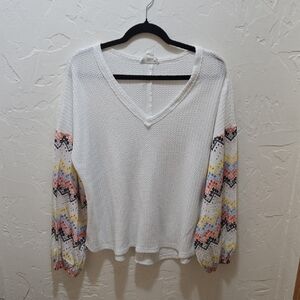 Love Riche White Long Sleeve Top with Multicolor Sleeves